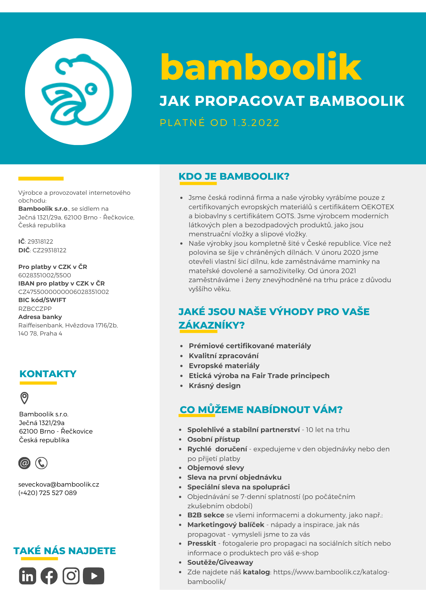 Jak propagovat Bamboolik - Kdo jsme, naše výhody pro B2B partnery